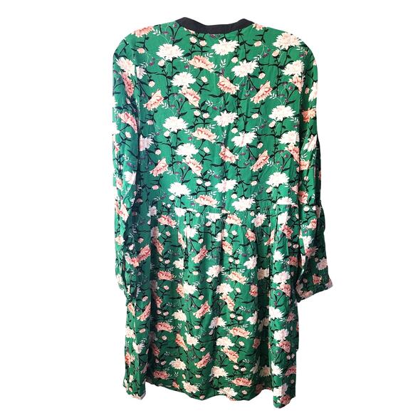 Old Navy Green Floral Ruched Tie Front Mini Long Sleeve Peasant Dress Size Small - Picture 2 of 6